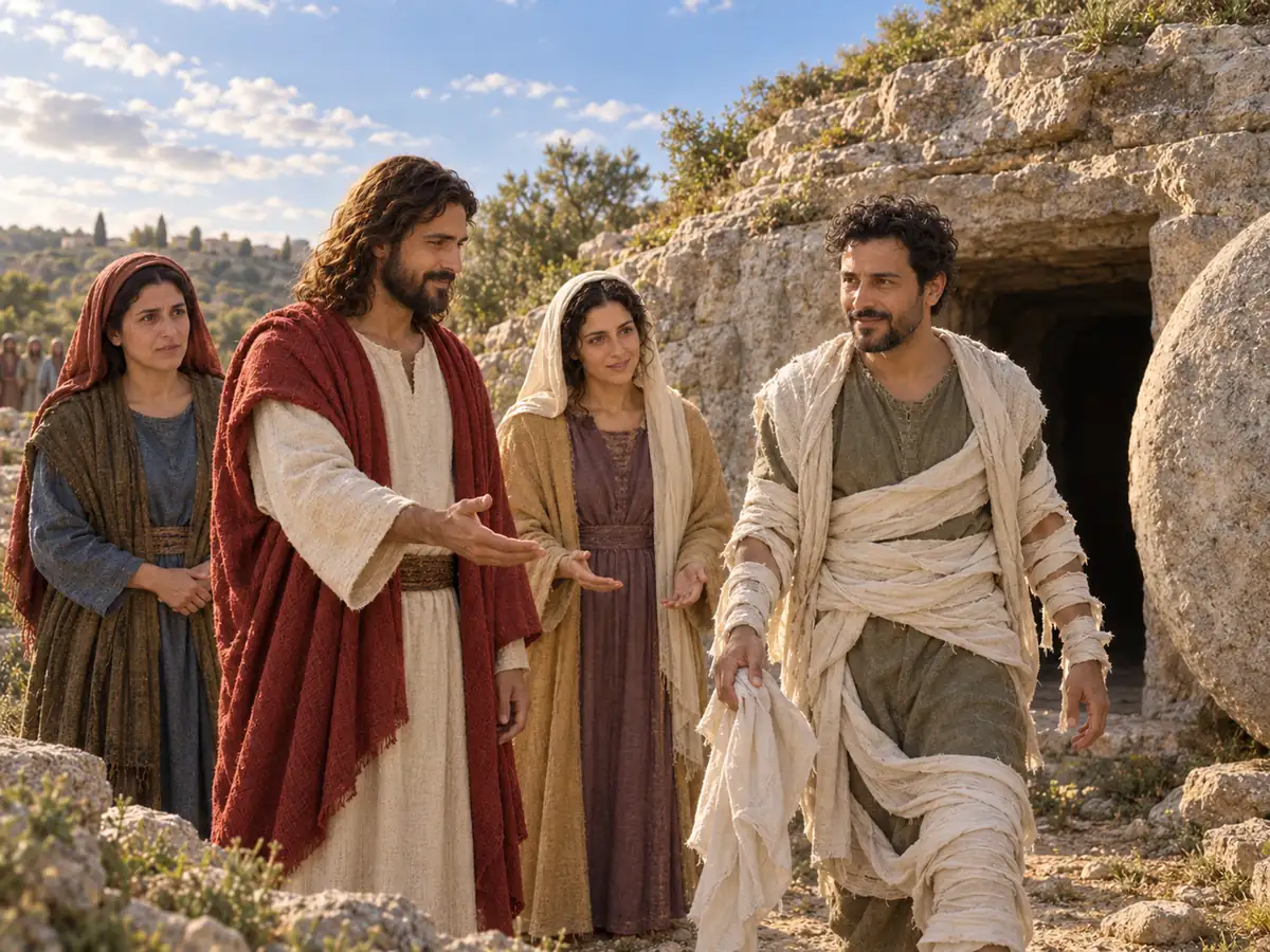 Jesús resucita a Lázaro: recreación artística