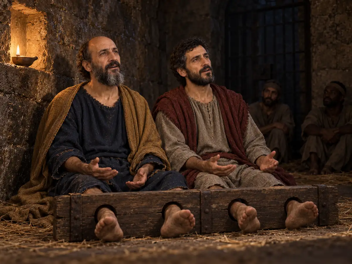 Pablo y Silas cantan en la cárcel: recreación artística